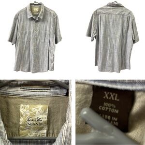 Cotton Tasso Elba Island Blue Gray and White Button Up Short Sleeve Shirt XXL